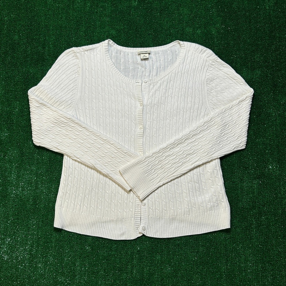 VTG Cherokee Brand Cable Knit Cardigan Sweater Off White Womens XL Hong Kong - Picture 2 of 9